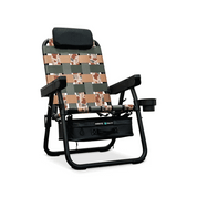 PARKIT × Free Fly Eclipse Recliner in Vintage Camo pattern, a premium outdoor chair featuring a 3-in-1 design with backpack straps, built-in cooler, and cup holder, crafted from aerospace-grade aluminum for rugged durability and all-day comfort from an amazing folding outdoor beach and camping chair